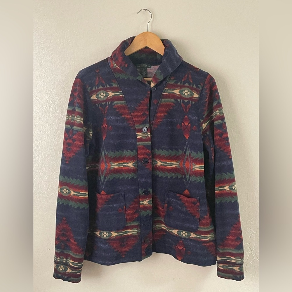 Lauren Ralph Lauren shawl button accent southwestern Aztec jacket